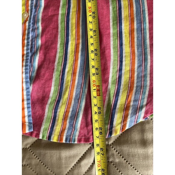 Lauren Ralph Lauren M Pink 100% Linen Striped Short Sleeve Button Down Shirt - Picture 7 of 7